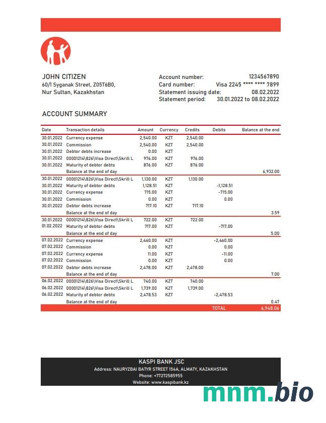 Kazachstan Halyk certyfikat konta bankowego scr